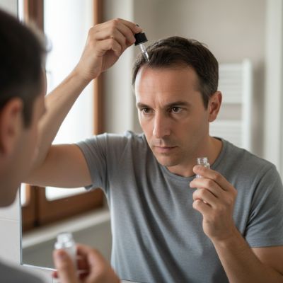 Uomo che applica il siero direttamente sulla cute