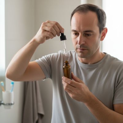 Uomo che usa il prodotto in bagno in pochi secondi